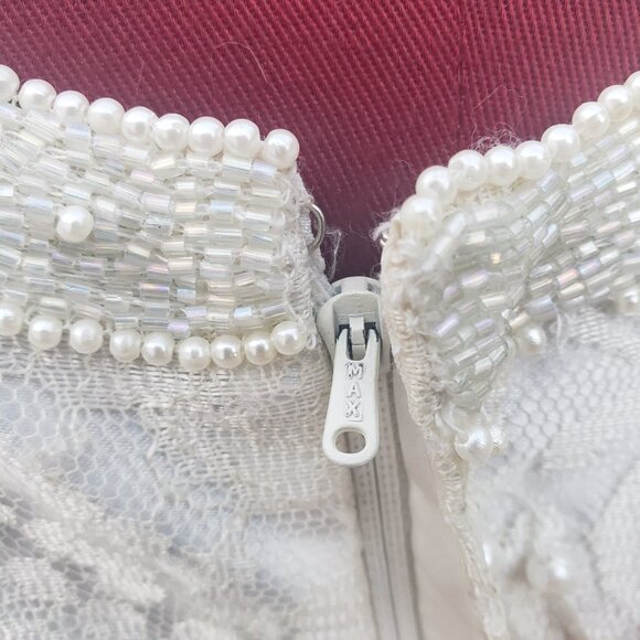 Vintage Scala Beaded Dress & Jacket Ivory Lace Sheath Short M/L - Picture 7 of 15